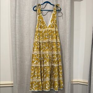 FARM Rio Yellow Banana print Tiered Maxi Sundress